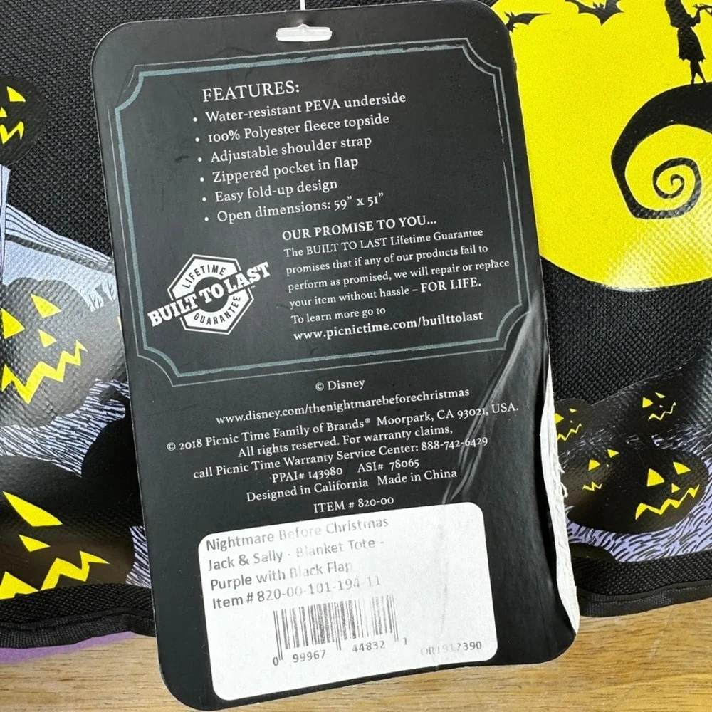 Disney's The Nightmare Before Christmas Jack & Sally Blanket Tote Outdoor Picnic
